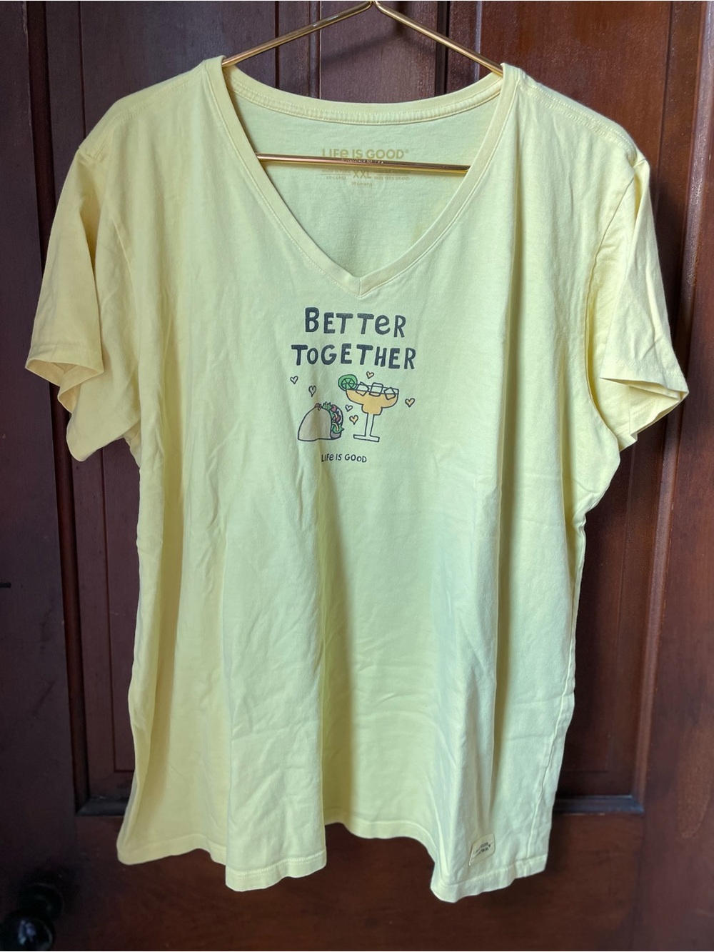 Life is Good women's XXL short sleeve yellow v neck top